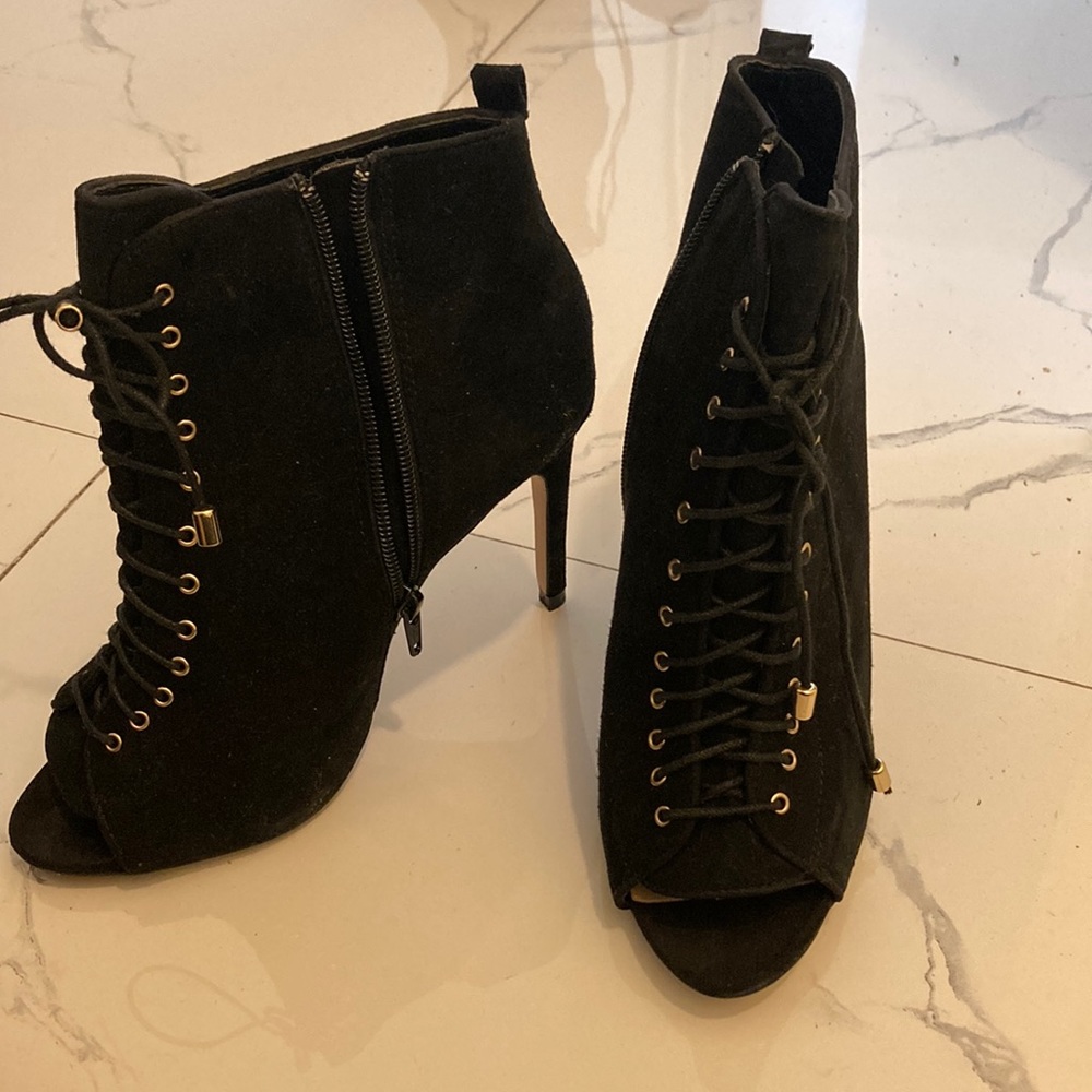 Black lace up booties